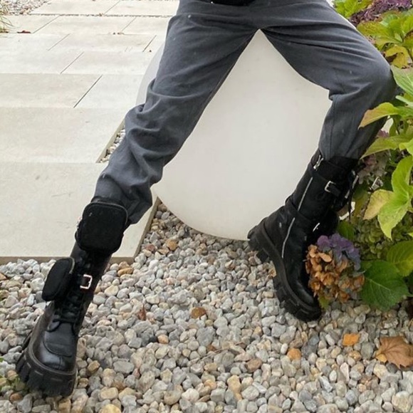 Authentic PRADA Monolith Black Leather Chunky Combat Boots - Picture 7 of 15